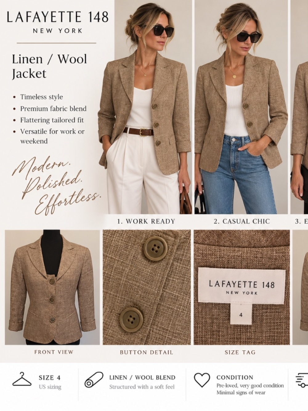Lafayette 148 linen/ wool jacket Sz 4